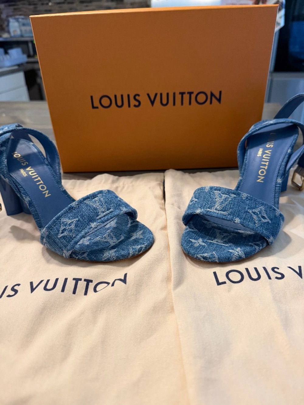 Louis Vuitton Silhouette Monogram Denim Sandals Blue Size 36